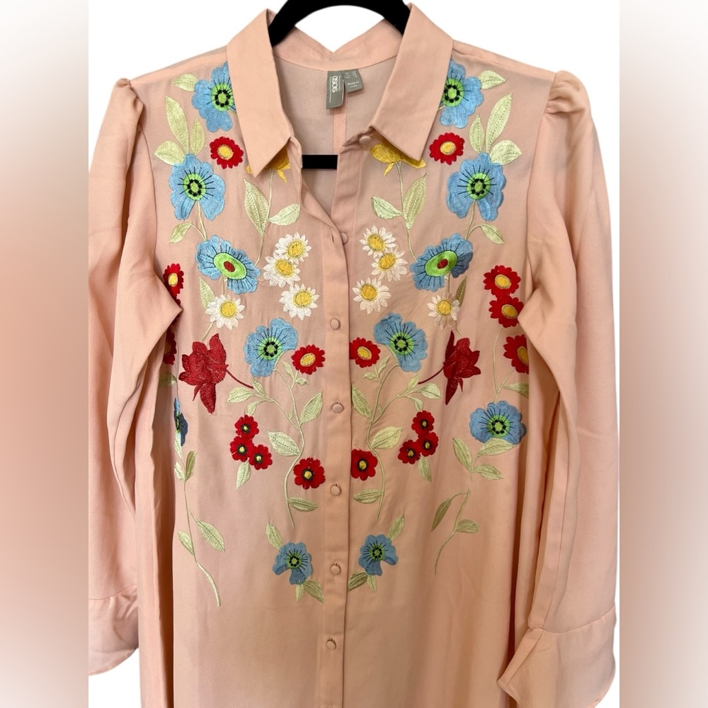 ASOS • NWOT Pink Dress With Embroidered Flowers - Picture 3 of 5